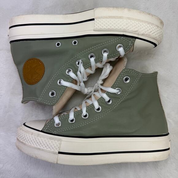Converse CTAS Lift Platform Leather Sneakers Green Beige Women's 6.5 - Picture 6 of 10